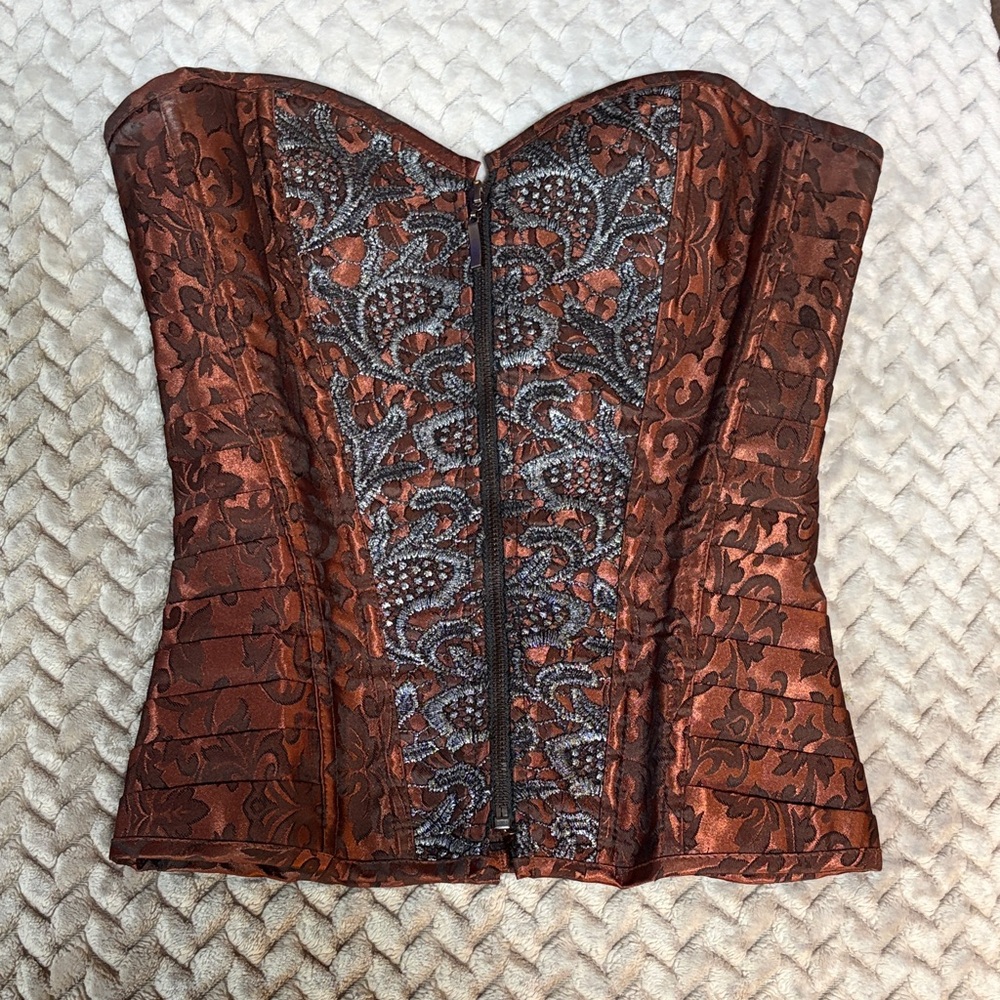 Brown and Black Brocade Corset Top
